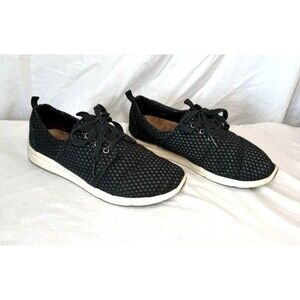 TOMS Womens Del Rey Lace Up Size 9 Sneakers Shoes Casual Black Silver Canvas